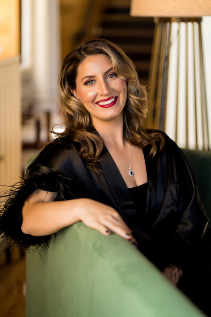 Bride smiling at camera