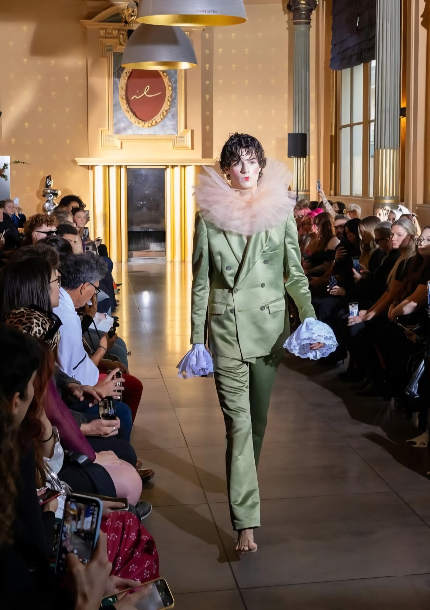 Model in white dress with lace